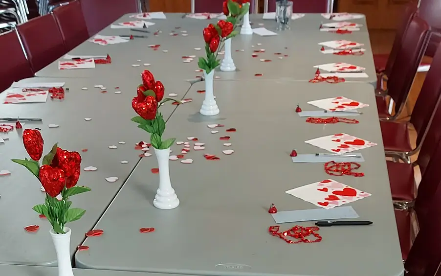 Table decorated for Valentines Day