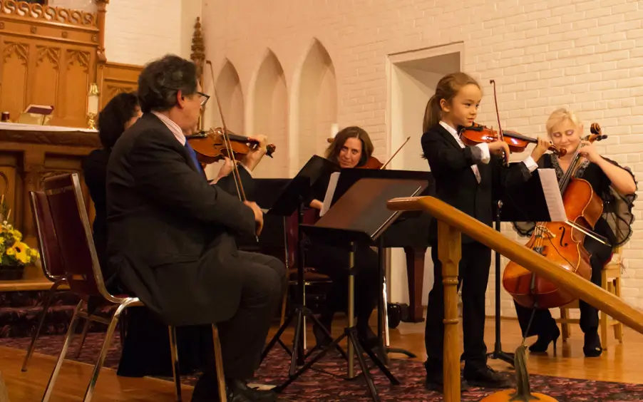 Gould String Quartet playing with Sora Sato-Mound as a soloist