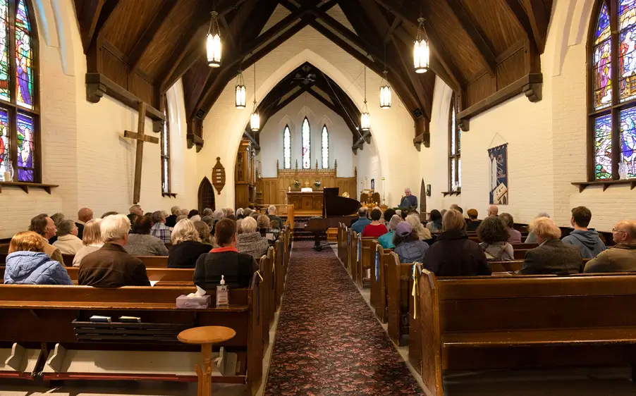St. John's Anglican Church venue with people waiting for the StirlingFest concert